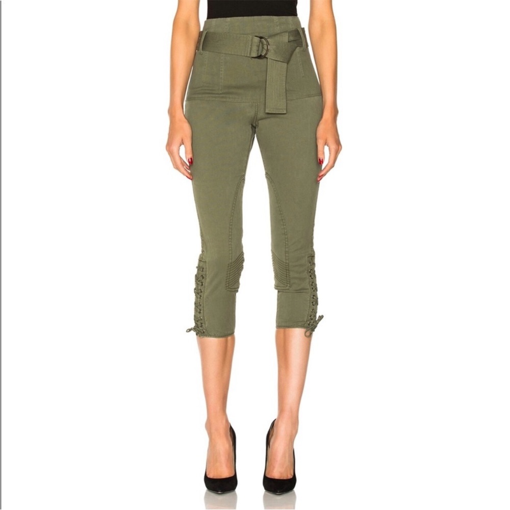 Marissa Webb Hewitt Lace-Up Pants in Military Green High Waisted Belted Capris